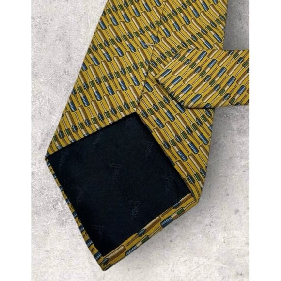 TRUSSARDI Silk Tie ITALY Yellow Tool W:3.7" EUC - Picture 5 of 6